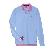 LIGHT BLUE BICOLOR LONG SLEEVED POLO SHIRT, Vicomte A.