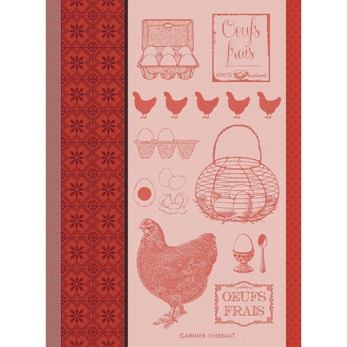 TEA TOWEL L'OEUF ET LA POULE ROUGE, Garnier-Thiebaut