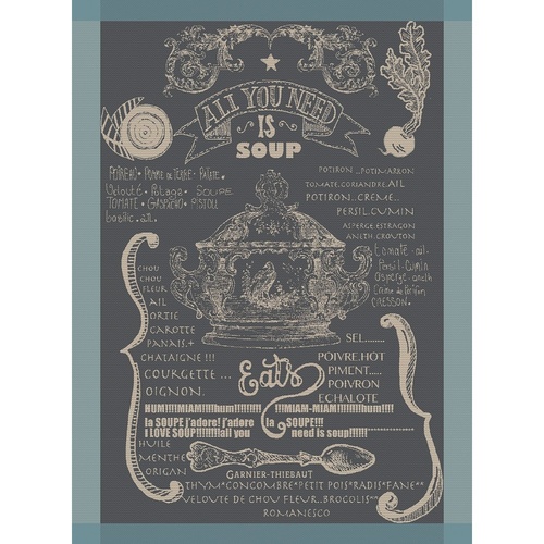TEA TOWEL SOUPIERE BLEU GRIS, Garnier-Thiebaut