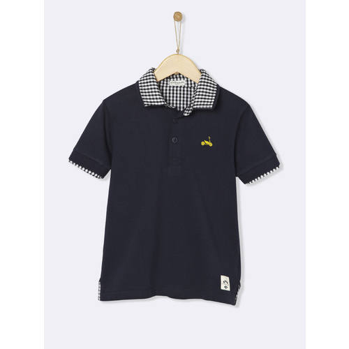 Navy polo with checked collar, Cyrillus