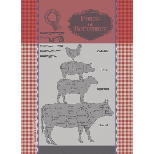 TEA TOWEL PIECES DE BOUCHERIE ROUGE, Garnier-Thiebaut